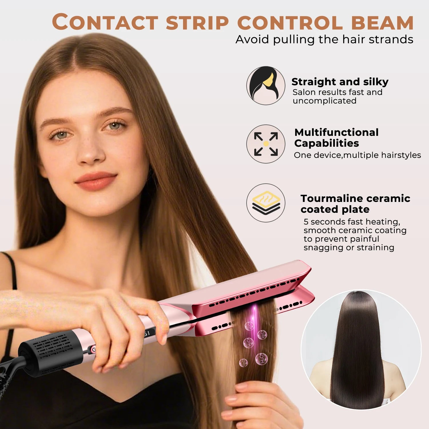2 in 1 Hair Straightener & Hair Dryer Negative Ion Hair straightener Dry wet use High-Speed Brushless Motor Straightening Brush Peaceful Pleasures Health and Wellness