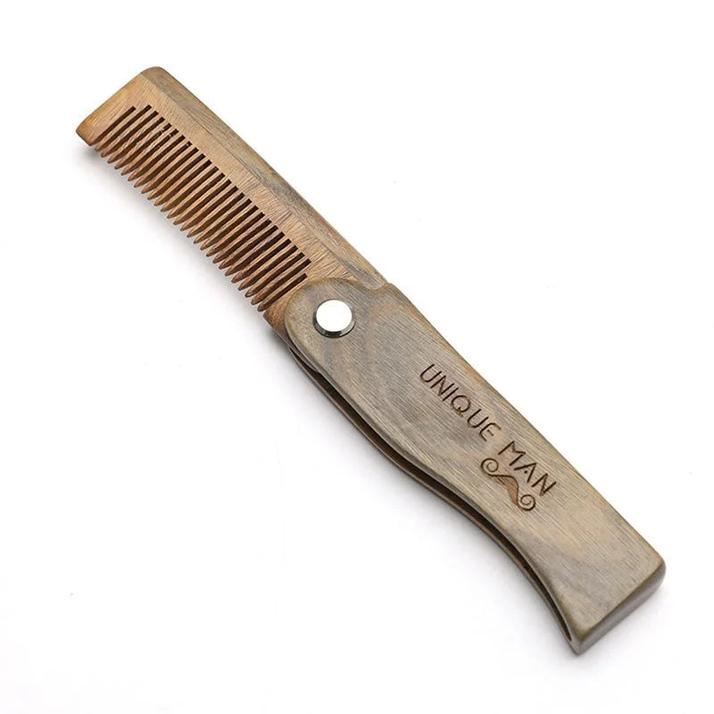 Folding Sandalwood Beard Comb for Men – Mustache Styling Tool