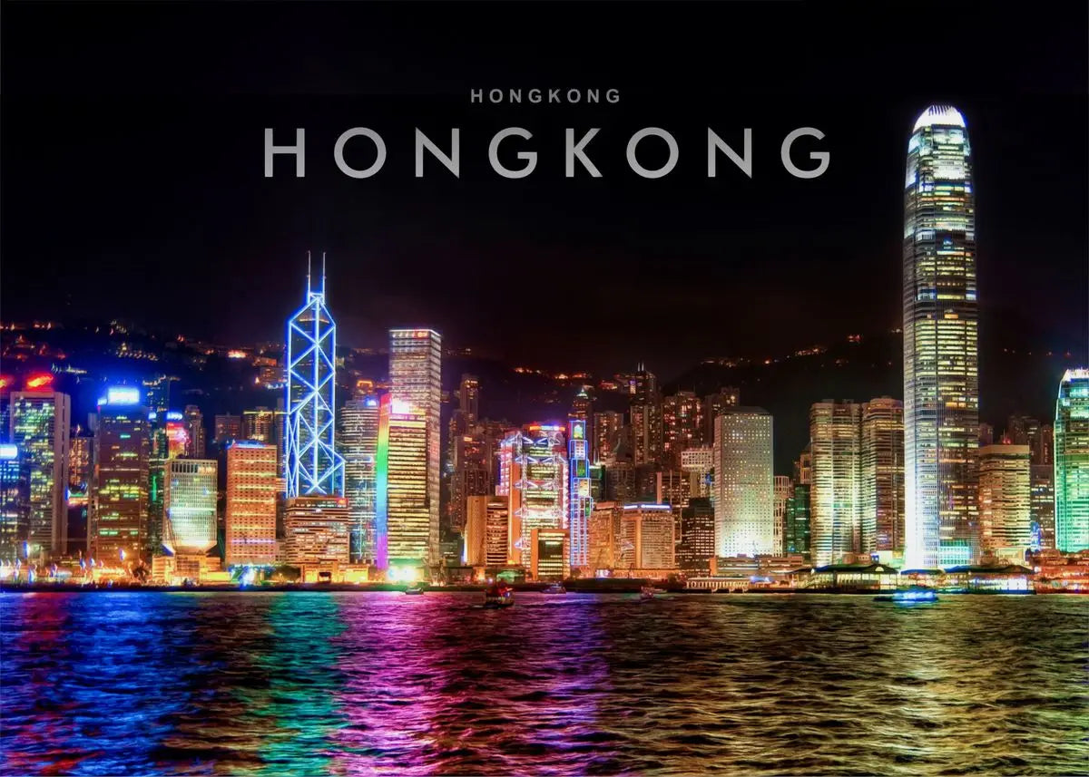 Hong Kong Night View Canvas Wall Art | Modern Cityscape Poster