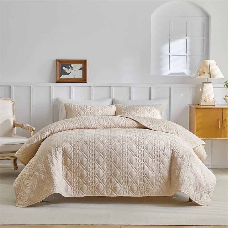 Quilt Bedding Sets, Lightweight Soft Bedspread Coverlet with Pillow Cases, Quilted Blanket Thin Comforter Bed Cover, All Season Peaceful Pleasures Health and Wellness Bedspread Beige A King 264X230 cm