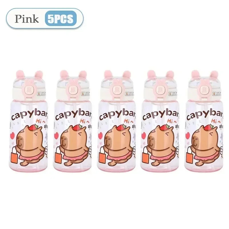 Capybara Cartoon Water Bottle 500ml Kids Sports Straw Cup