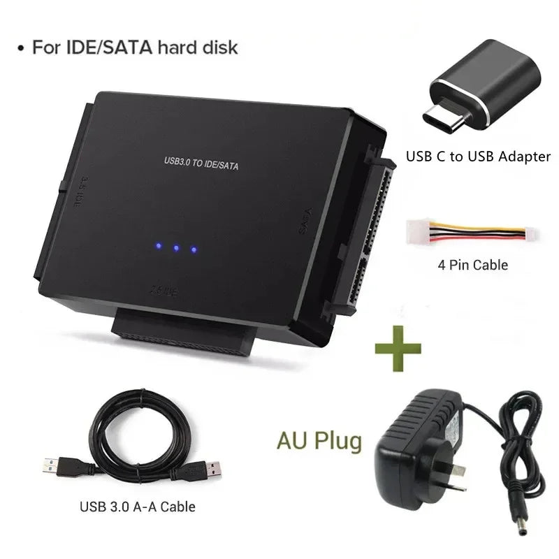 SATA/IDE to USB 3.0 Adapter Hard Drive Adapter Converter for Universal 2.5/3.5 Inch IDE SATA HDD SSD with 12V 2A Power Adapter Peaceful Pleasures Health and Wellness AU Plug with OTG 100cm