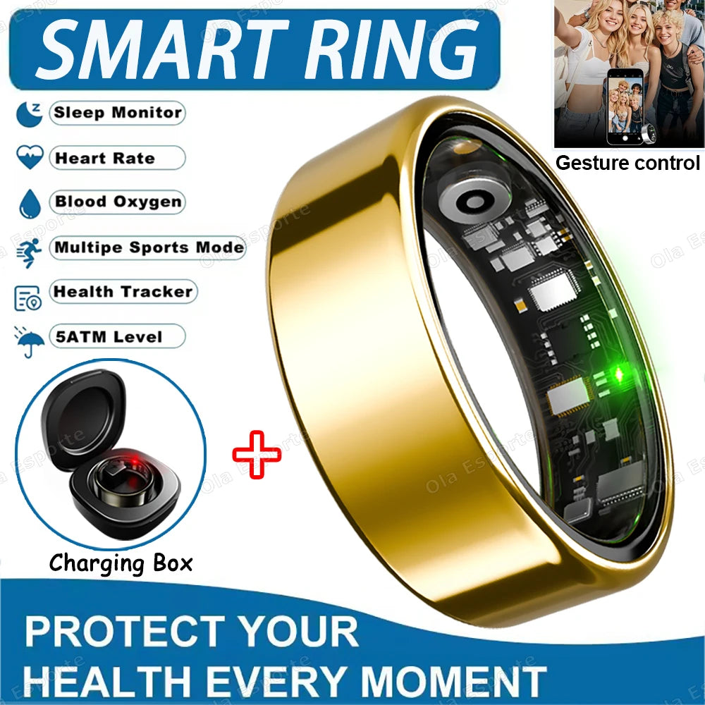 2026 New Smart Ring Heart Rate Blood Pressure Sleep Monitoring Motion Tracking IP68 Waterproof Men Women Smart Ring Holiday Gift Peaceful Pleasures Health and Wellness Gold Box 10