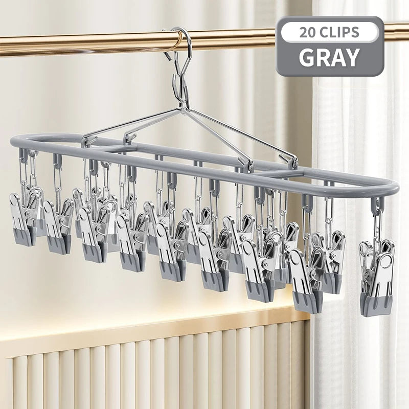 20-Clip Windproof Stainless Steel Sock & Laundry Drying Hanger