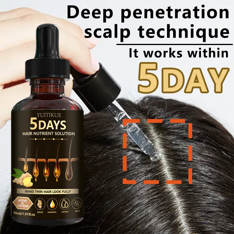YUITIKUE 5 Days Hair Nutrient Solution | With Biotin, Caffeine, Ginger & Rosemary | For Thicker, Fuller Looking Hair 30ml Peaceful Pleasures Health and Wellness