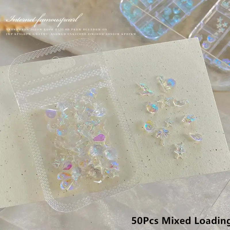 50 PCS Ocean Series Glossy Colorful Shell Starfish Conch Fishtail Resin Nail Art Rhinestones Jewel Decorations Manicure Ornament Peaceful Pleasures Health and Wellness Multicolor