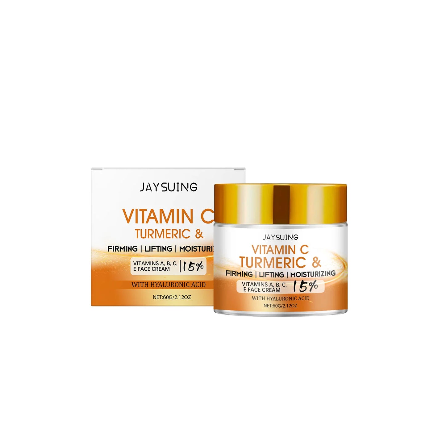 Turmeric Face Cream 15% Vitamin C Anti-Aging Firming Tightening Repair Skin Fights Acne Brightening Hyaluronic Acid Moisturizer Peaceful Pleasures Health and Wellness 60g Boxed