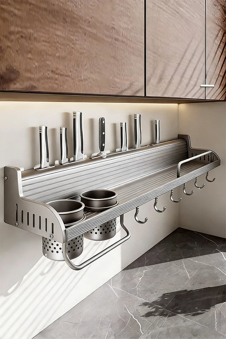 Wall-Mounted Kitchen Storage Rack – Knife & Spice Organizer