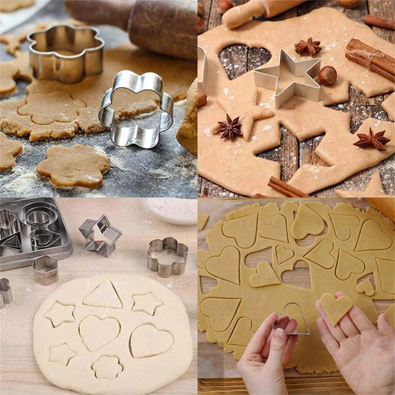 30-Piece Mini Geometric Cookie Cutter Set – 430 Stainless Steel, 10 Shapes, 3 Sizes, Tin Storage Box