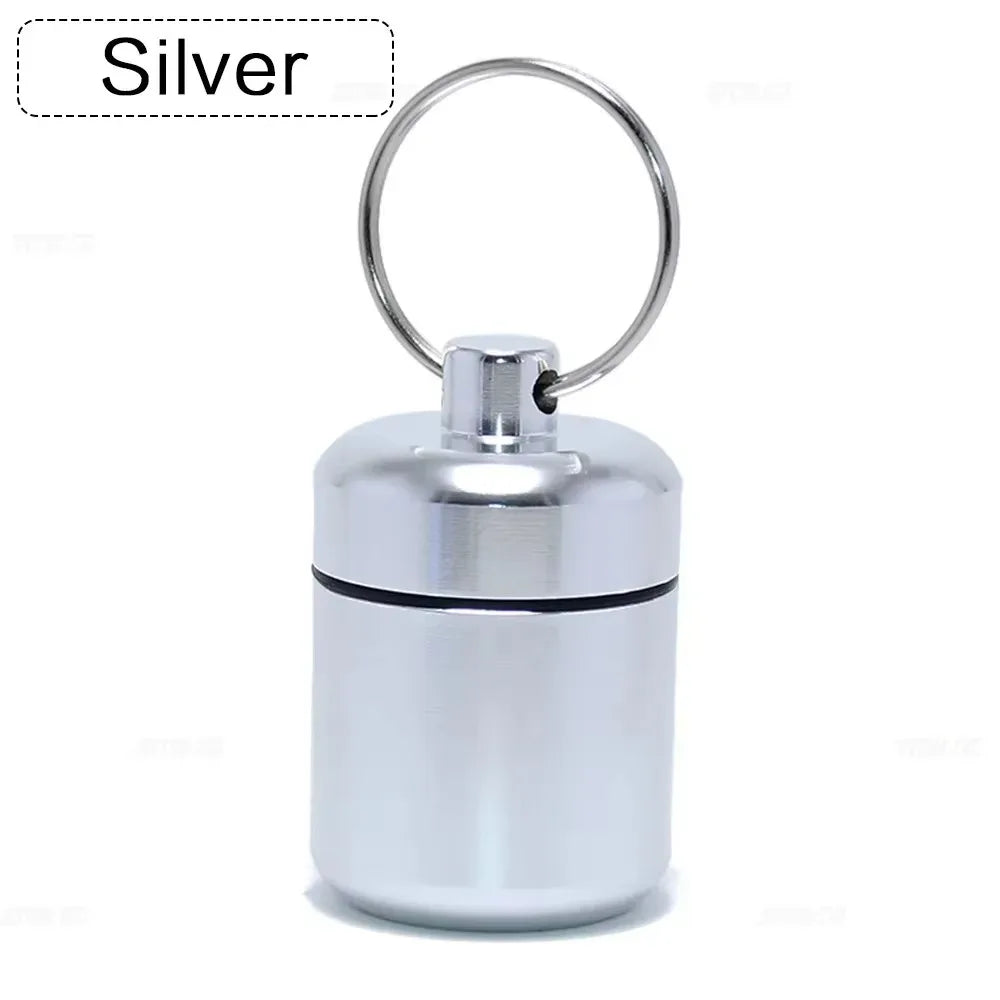Portable Mini Waterproof Aluminum Pill Box Cases Container Organizer Storage Tablets Bottle Medicine Vitamin Pillboxes Fish Oils Peaceful Pleasures Health and Wellness SIZE A Silver