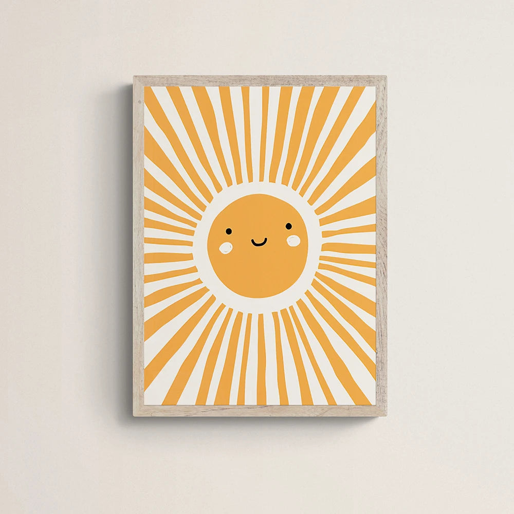 Colorful Rainbow Sun Cloud flower Poster Prints Wall Art Boho Style Canvas Painting for Child Nursery Decoration Girl Room Art Peaceful Pleasures Health and Wellness QP10800-2 20X30cm No Frame