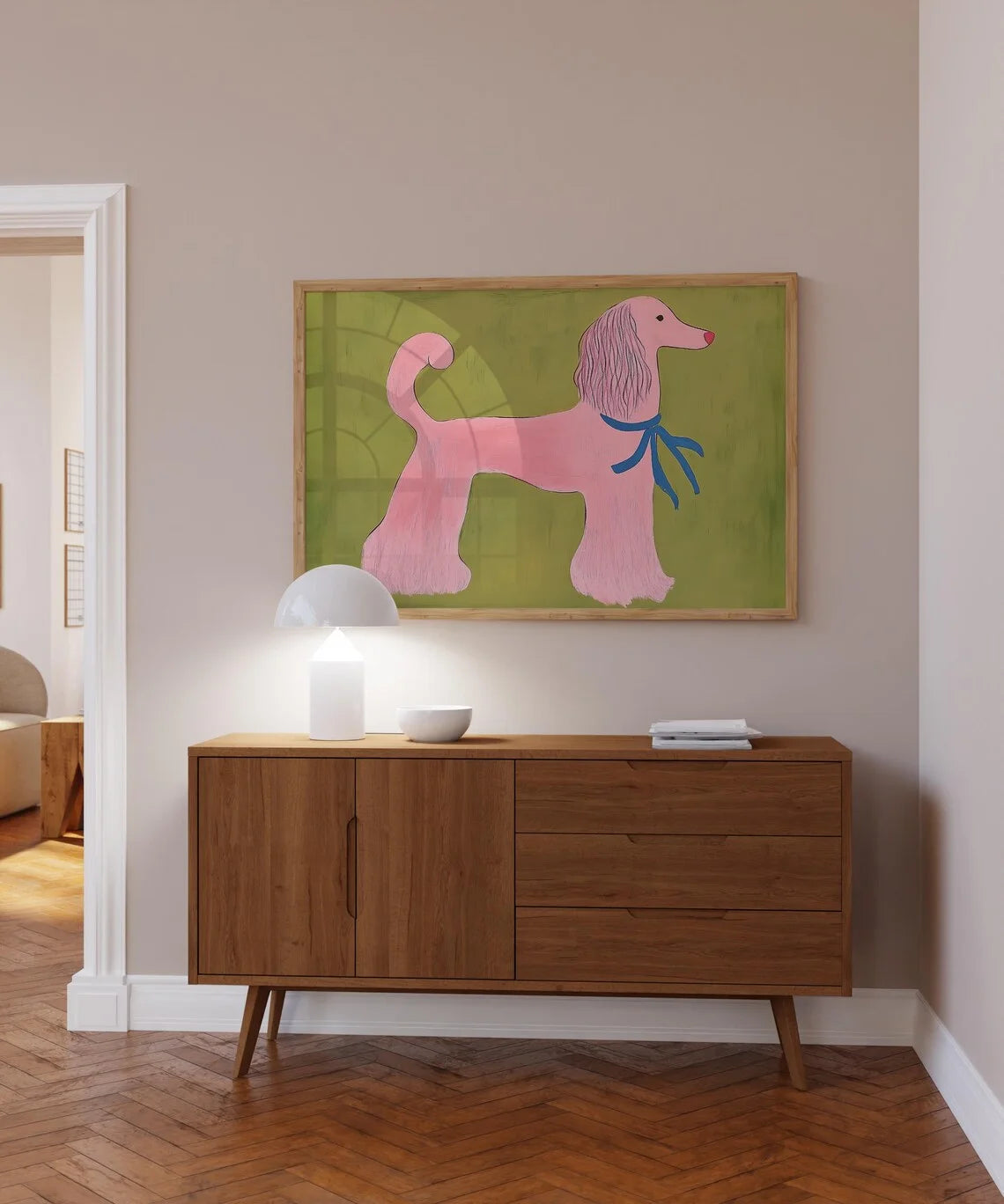 Pink Poodle Canvas Wall Art | Mid-Century Modern Pet Print