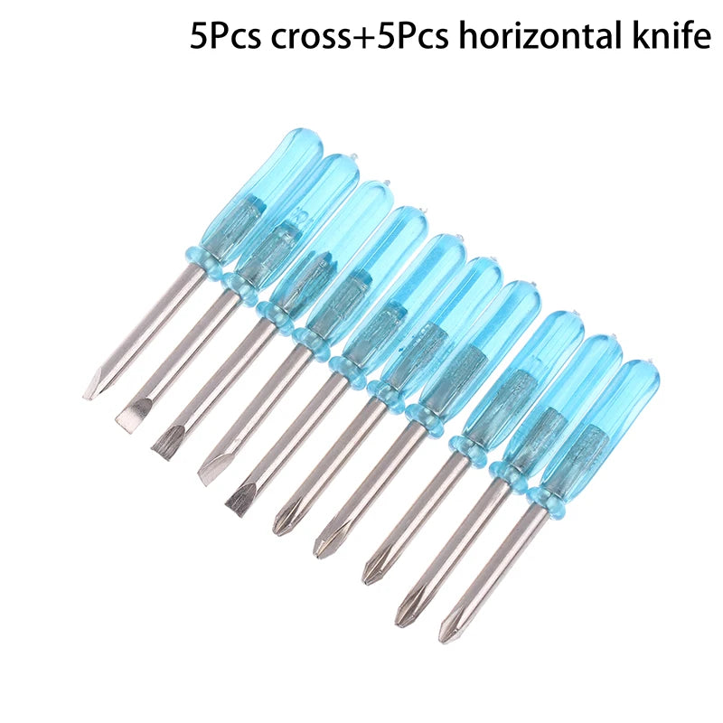 10Pcs Mini Screwdriver Blue Handle Mini Phillips Screwdriver Set Cross/Horizontal Head Precision Repair Tools Electronics Tools Peaceful Pleasures Health and Wellness B3