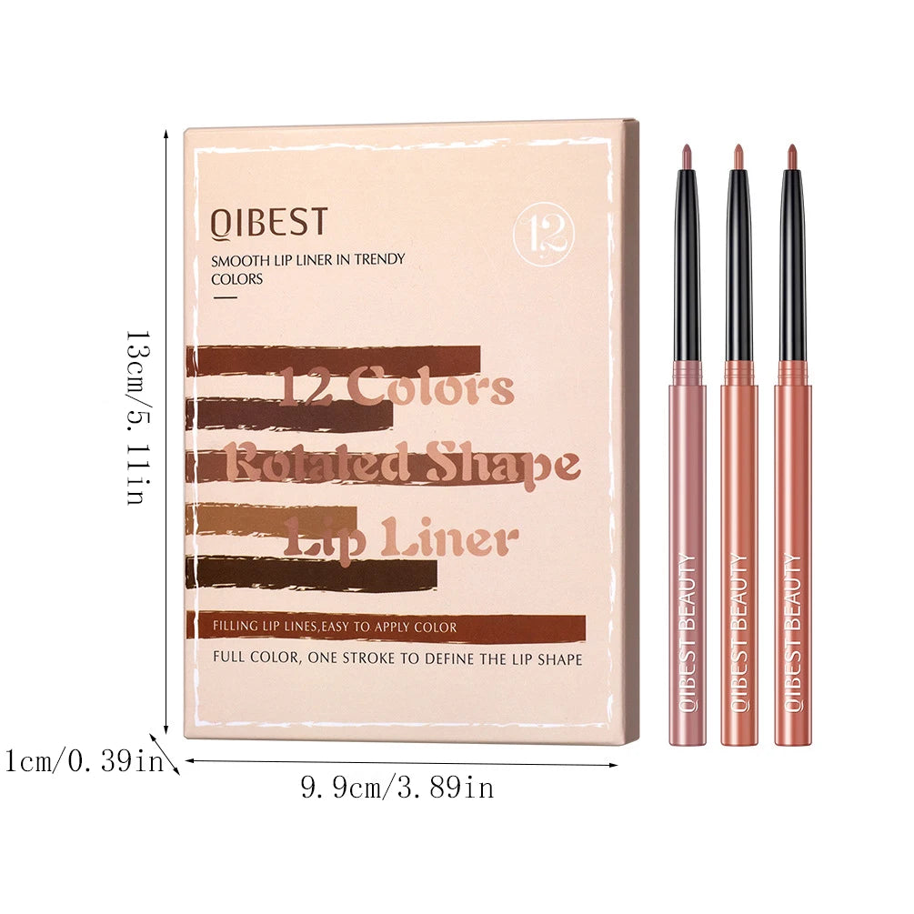 12-Piece Lip Liner Set - Long-Lasting, Waterproof, Nude Shades with Plant Squalane - Perfect Valentine's Day Gift for Her, Moist Peaceful Pleasures Health and Wellness Q2319