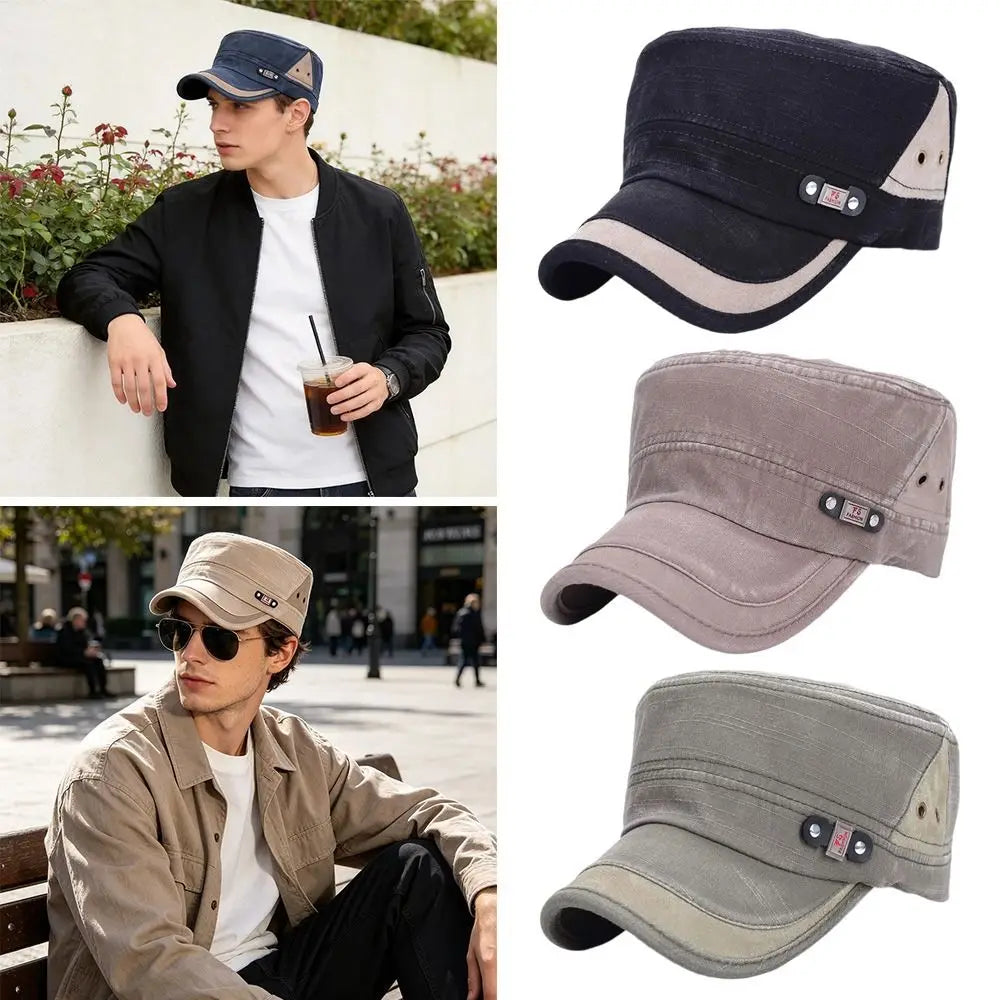 Retro Flat Top Cotton Sun Hat – UV Protection, Unisex
