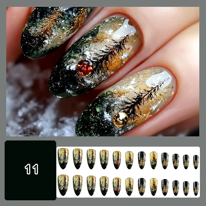 24/30Pcs Medium Fake Nail Set With Jelly Glue Gradient French Press On False Nail Elegantstyle Nails Full Cover Wearing False Peaceful Pleasures Health and Wellness 11