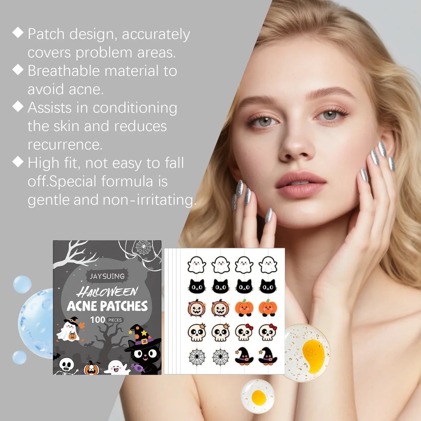 Halloween Acne Patches 100pc – Pumpkin & Bat Spot Covers