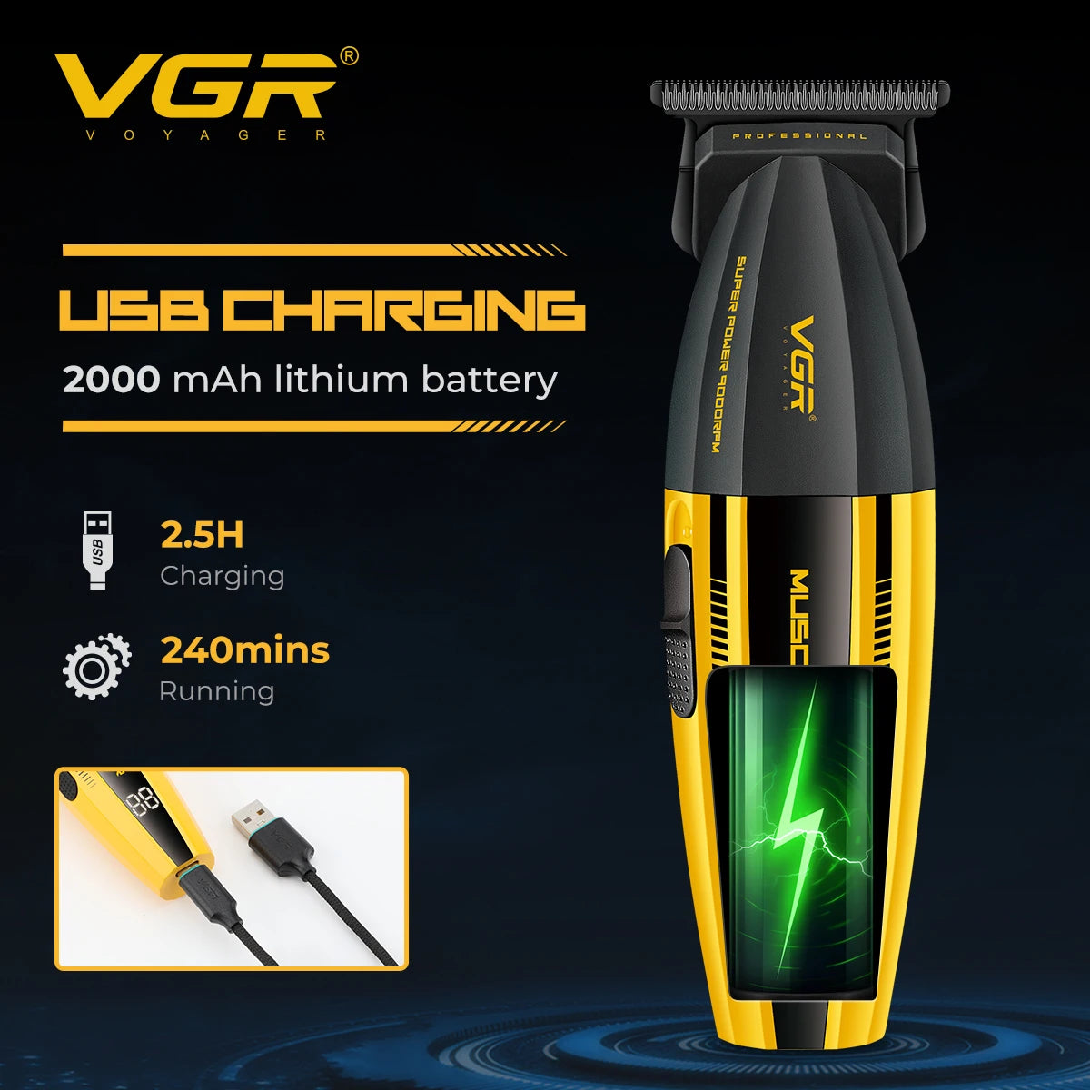 VGR professional high-end hair clipper metal mecha wind men's electric push hair salon home oil head carving pusher V-285T Peaceful Pleasures Health and Wellness