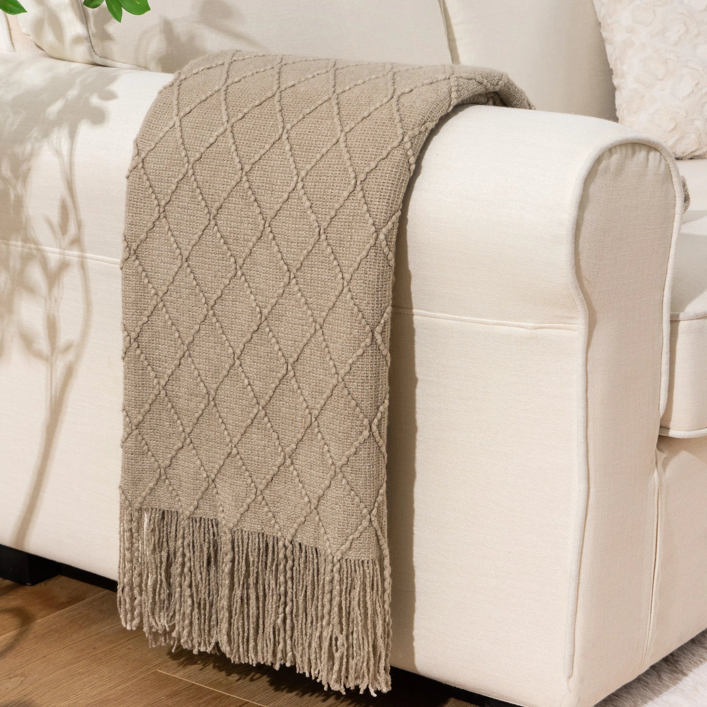 Battilo Plaid Knitted Throw Blanket Soft Woven Throws Sofa Blanket Bedspread On The Bed Green Decorative Blankets Spring Decor Peaceful Pleasures Health and Wellness Khaki 127x152cm