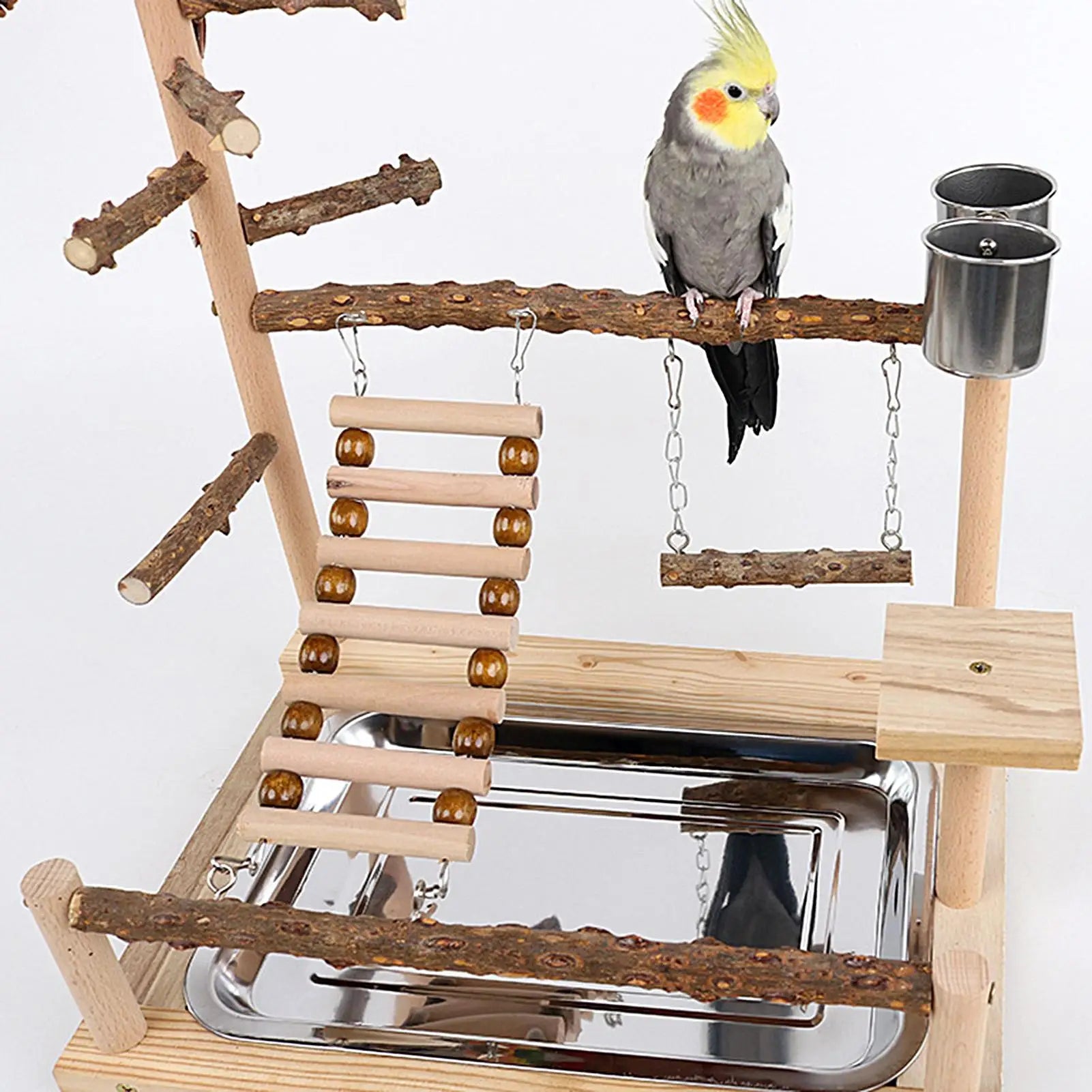 Wooden Bird Playstand Perch | Cockatiel Conure Lovebird Gym Bird Playstand Peaceful Pleasures Health and Wellness
