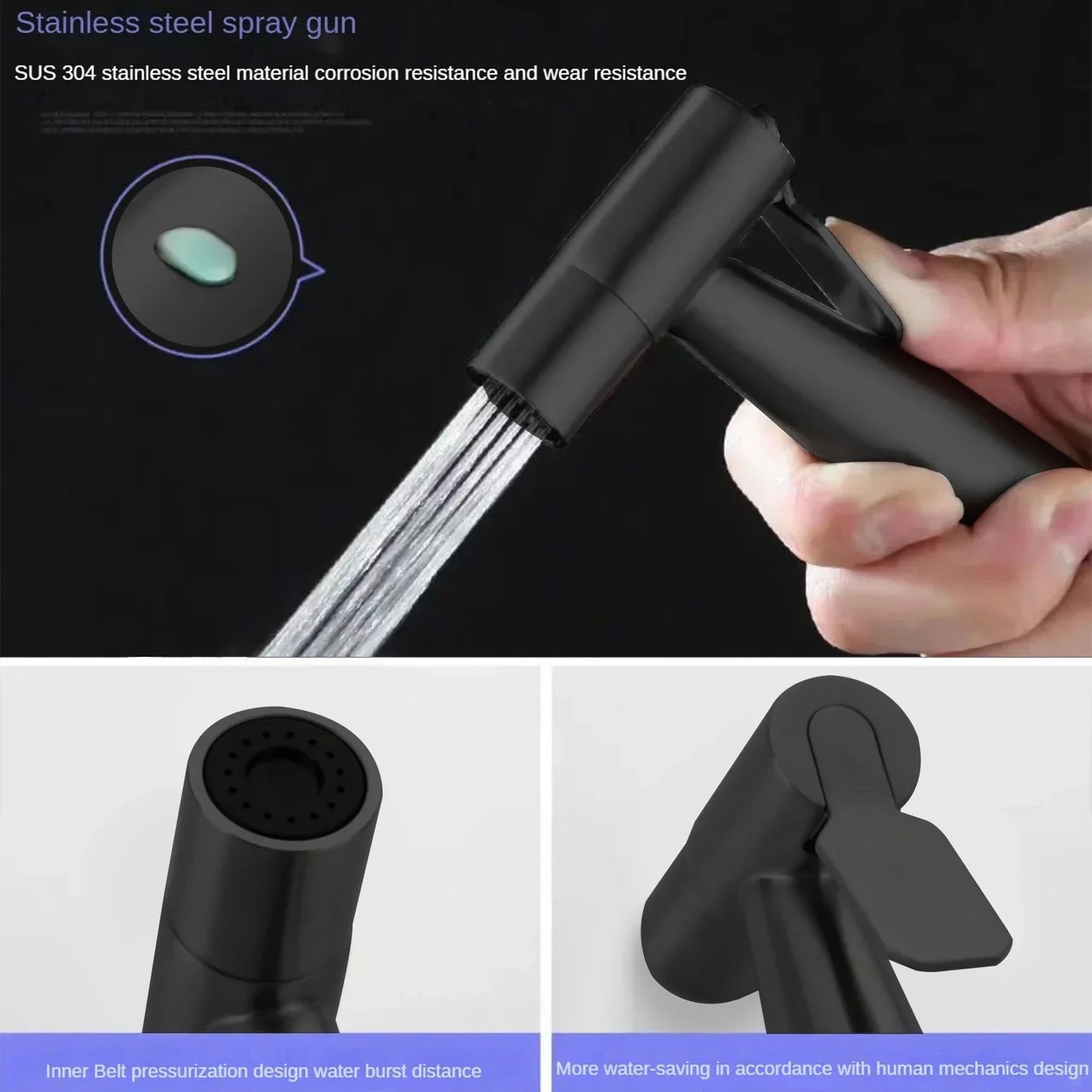 Handheld Bidet Sprayer Set Stainless Steel Spray Gun Shower Bathroom Toilet Bidet Faucet Sprayer Nozzle Home Self Cleaning Peaceful Pleasures Health and Wellness