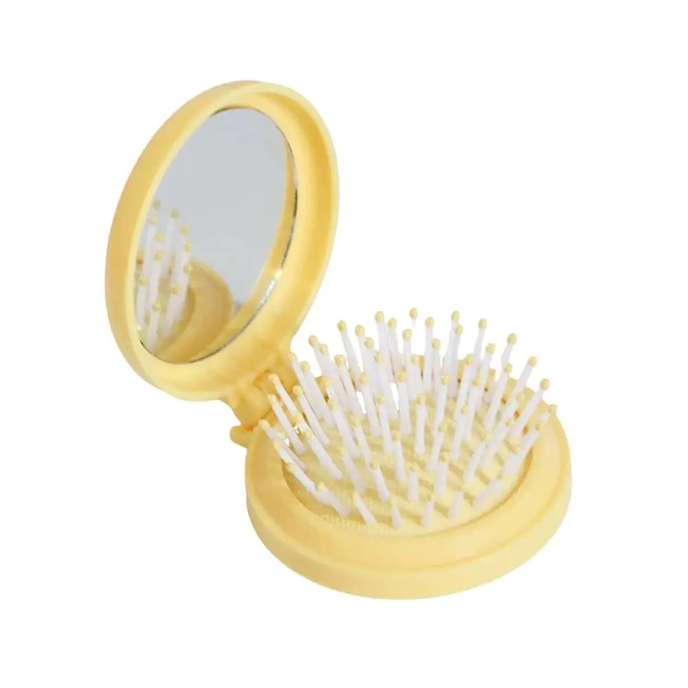 Folding Travel Hair Brush with Mirror – Compact Anti-Static Comb