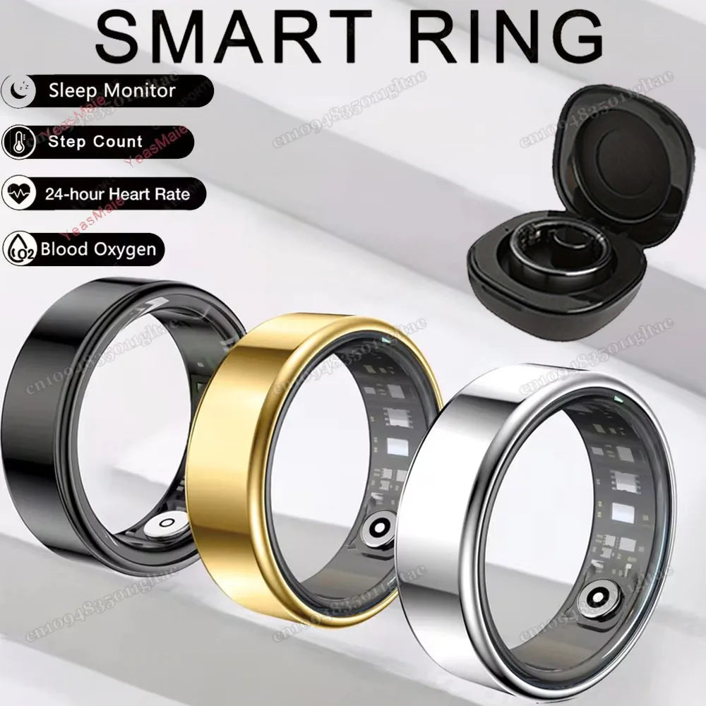 New R09 Smart Ring Men Women with Charging Case,Heart Rate Blood Oxygen,Skin Temperature Monitor,5ATM Waterproof For Android IOS Peaceful Pleasures Health and Wellness
