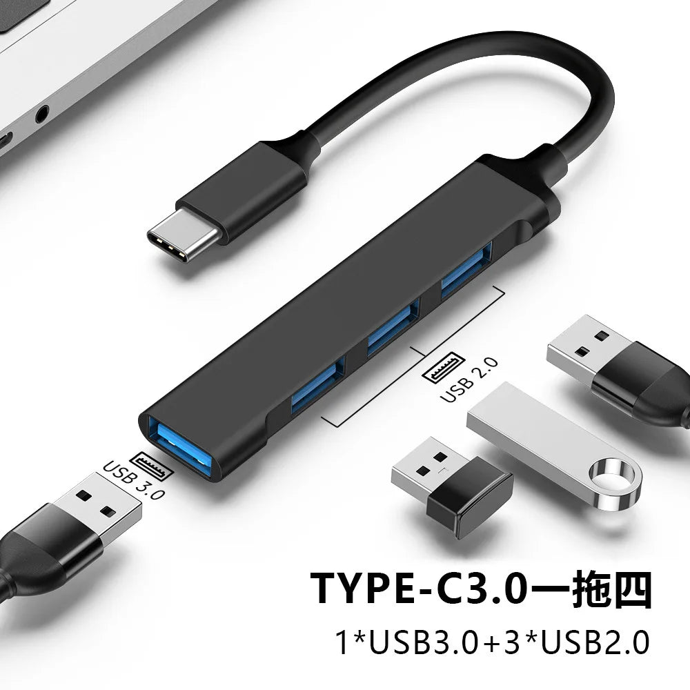 New Black Color 4 Port USB Type C HUB 3.0/2.0 High Speed Splitter For Adapter OTG For PC Computer Accessories Peaceful Pleasures Health and Wellness