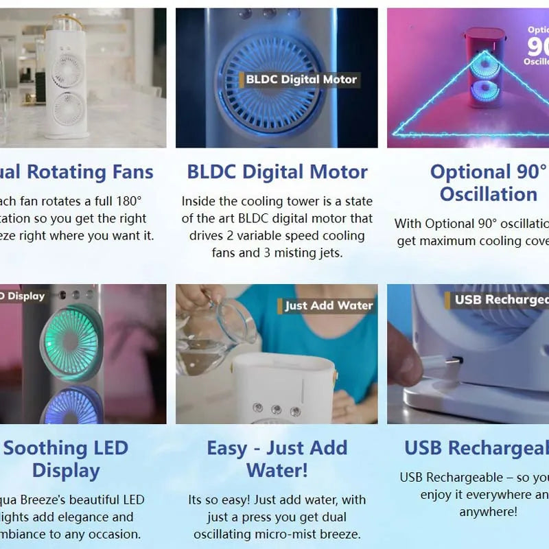 Summer Cool Double-Blade Spray Fan USB Desktop Air Conditioning Fan Office Portable Water-Cooled Mute Spray Fan Peaceful Pleasures Health and Wellness