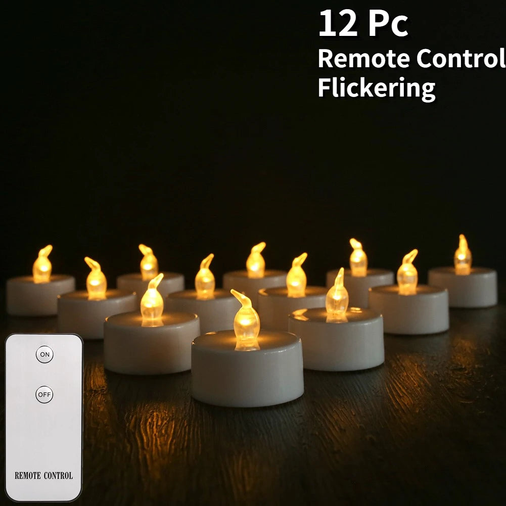 Candles 12/24 Pack Warm Yellow Flameless LED Tea Lights Battery Operated 200+Hours For Aniversary Wedding Home Table Decoration Peaceful Pleasures Health and Wellness B 12Pc with Remote