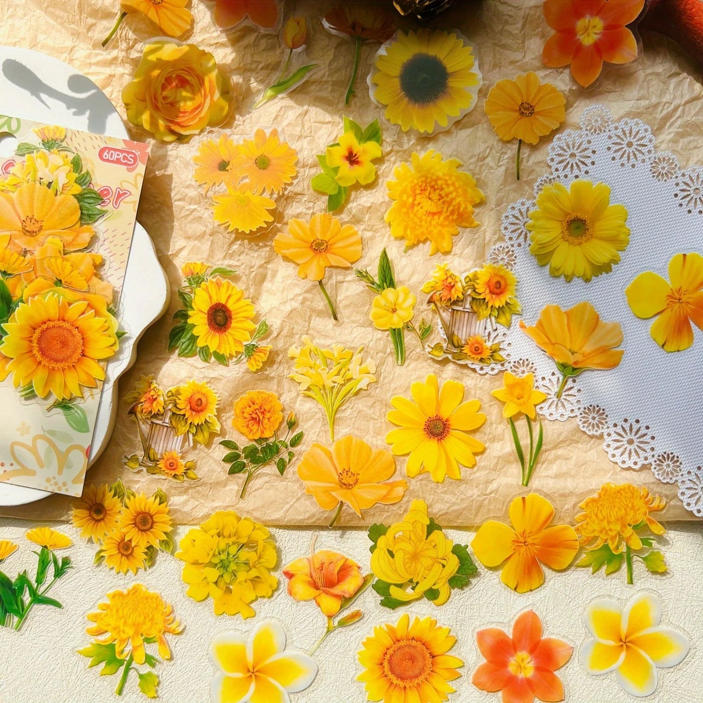 Floral Waterproof Stickers – Transparent Flower Decals for Crafts