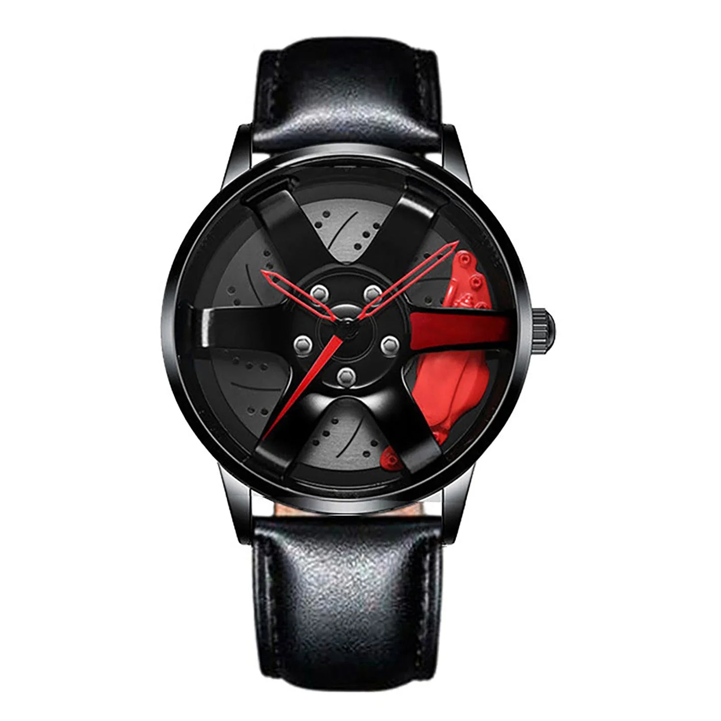 Men's Car Rim Quartz Watch – Leather Strap Round Dial
