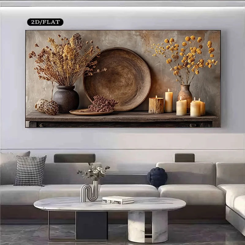 2D Flat, A Modern Abstract Vintage Vase Plant Canvas Art, No Framed Wall Decoration Suitable for Living Rooms and Bedrooms, Feat Peaceful Pleasures Health and Wellness