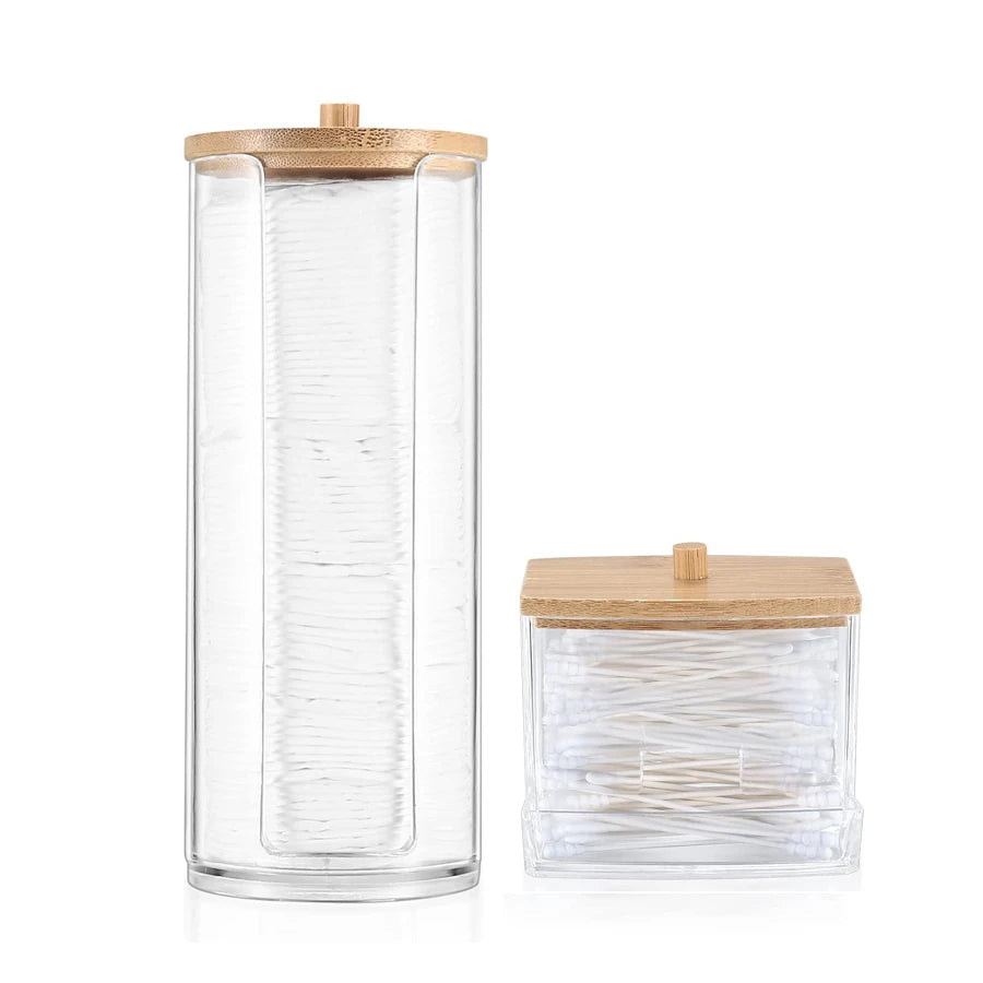 Cotton Pad Holder Canister – 2-Pack Bathroom Makeup Organizer for Cotton Balls, Swabs, Floss & Hair Ties