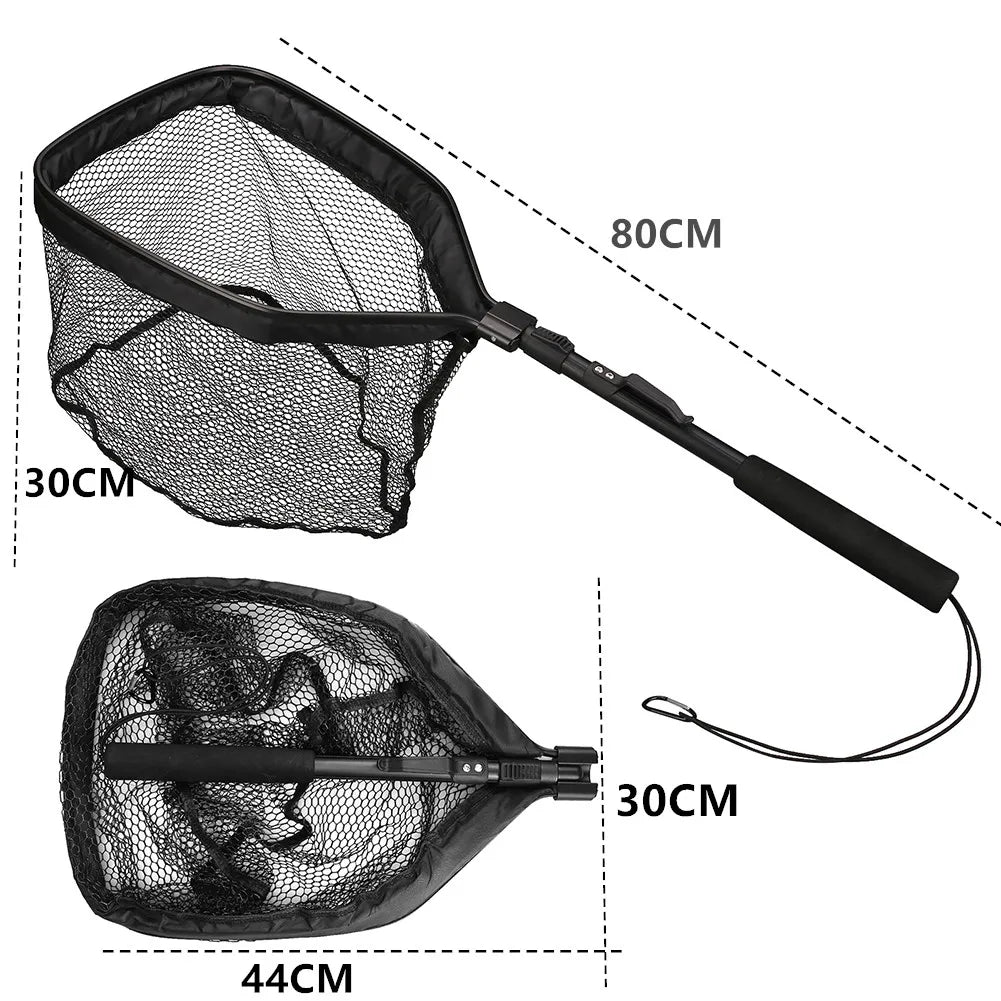 Folding Fishing Landing Net with Aluminum Telescoping Pole Handle Nylon Mesh Hoop 55cm 80cm 100cm Extend for Kids Adults Peaceful Pleasures Health and Wellness 80cm