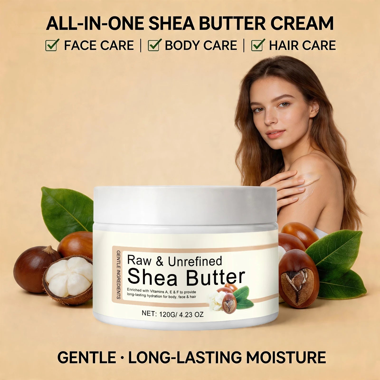 Shea Butter Moisturizing Cream Multi Use Balm for Dry Skin and Hair Restore Shine Increase Skin Elasticity Body Face & Hair Care Peaceful Pleasures Health and Wellness