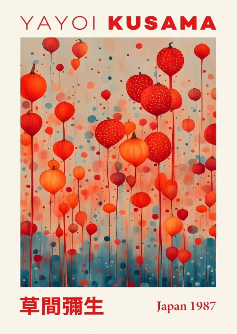 Japanese Abstract Mountain Canvas Wall Art | Yayoi Kusama Style
