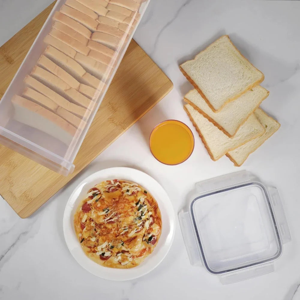 Airtight Bread Box with Drawer Lid & Tray – Clear Loaf Storage
