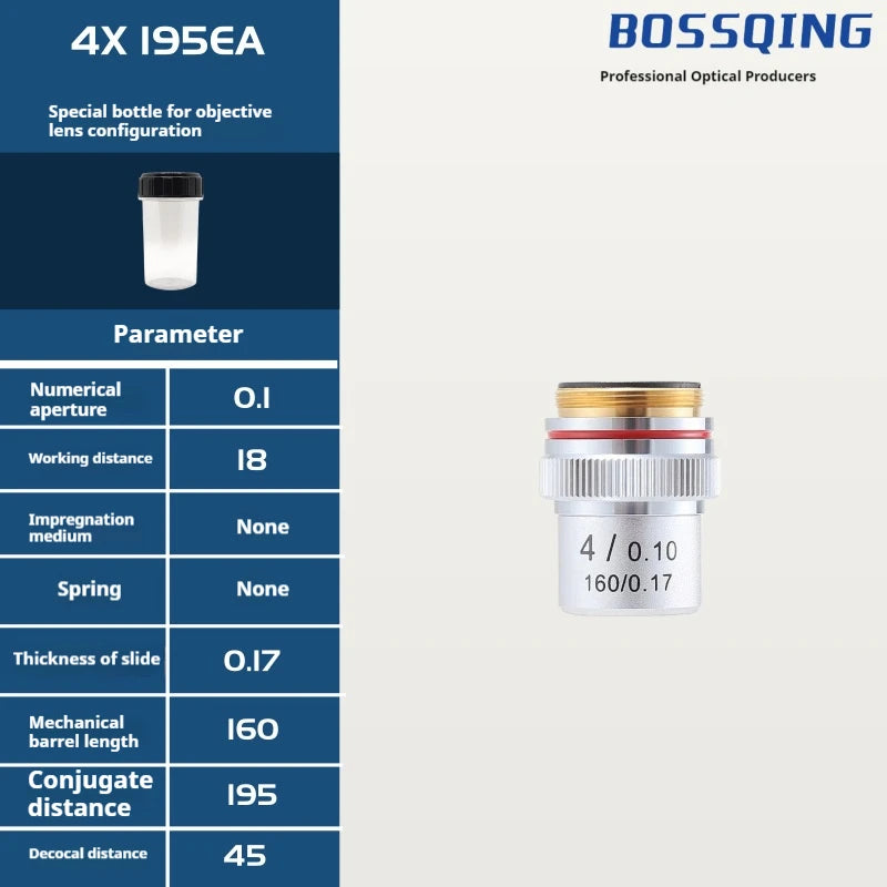 4X 10X 20X 40X 60X 100X Achromatic Objective Lens 195 Mm Conjugate Distance Tube Length 180Mm Biological Microscope Objective Peaceful Pleasures Health and Wellness 4X195EA