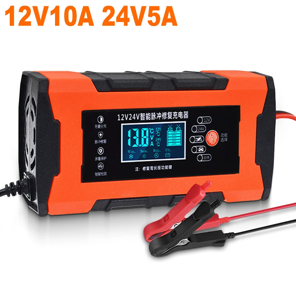 Car Battery Charger 10A 12V Automotive Battery Charger 24V 5A Car Accesorries Digital Display Detection Pulse Repair Car Charger Peaceful Pleasures Health and Wellness 10A Car Charger