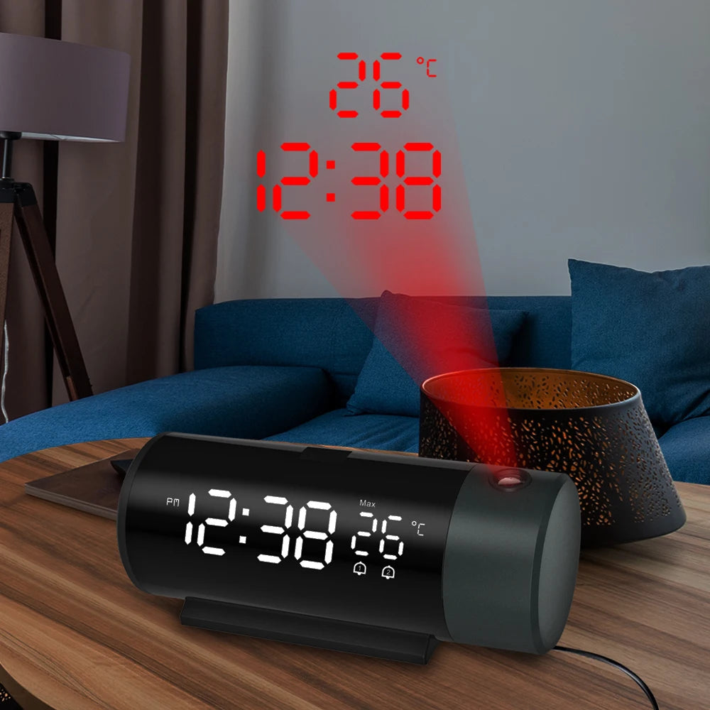Projection Alarm Clock Digital Clock with 180° Rotatable Projector 4-Level Brightness Dimmer Digital Alarm Clock for Bedroom Peaceful Pleasures Health and Wellness