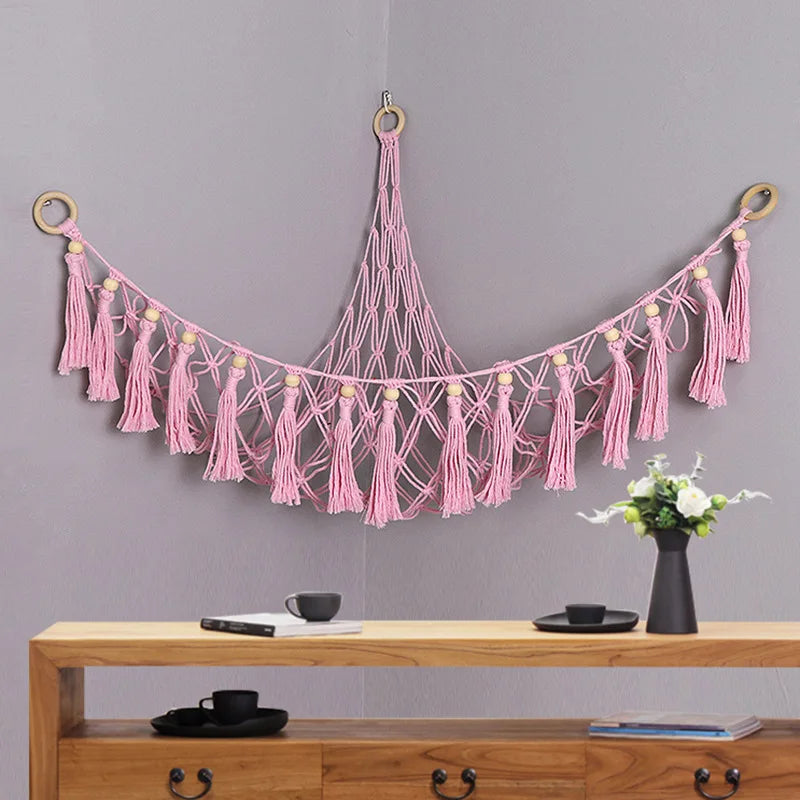 Triangle Wall Hanging Toy Net Pouch Children Room Storage Organizer Knitted Plush Toy Hammock Net Peaceful Pleasures Health and Wellness