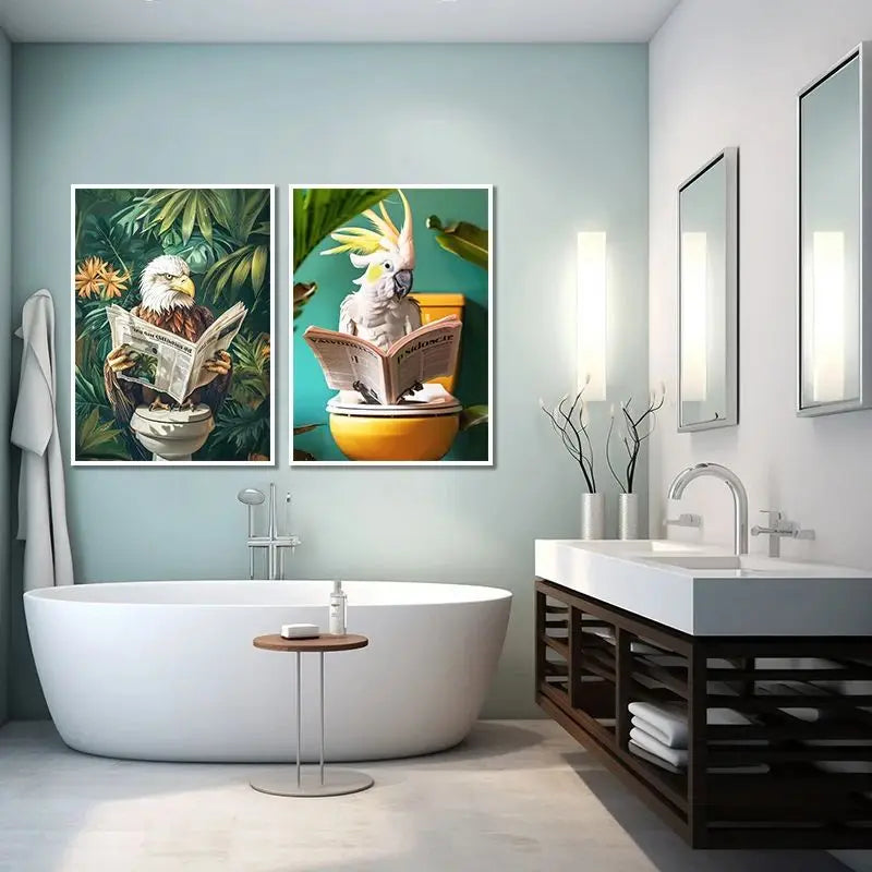 Funny Toilet Animals Canvas Wall Art | Bathroom Decor Poster