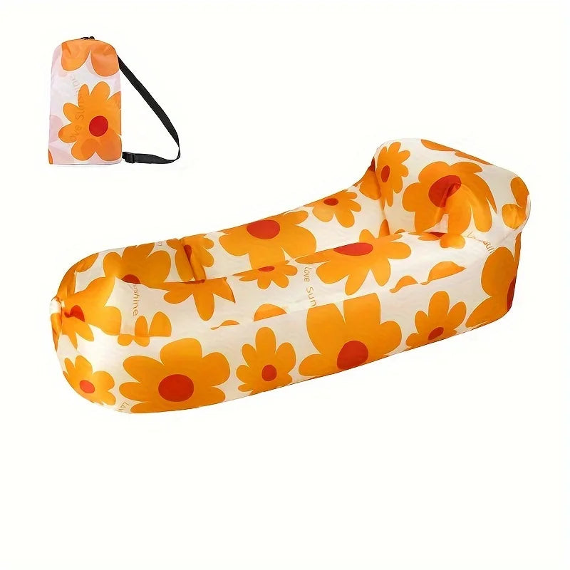 Outdoor Lazy Inflatable Sofa For Nap, Portable Air Mattress For Picnic, Camping Inflatable Mattress, Air Bed For Music Festival Peaceful Pleasures Health and Wellness YellowFlower Pillow