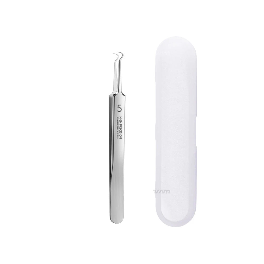 German Ultra-fine No. 5 Cell Pimples Blackhead Clip Tweezers Beauty Salon Special Scraping & Closing Artifact Acne Needle Tools Peaceful Pleasures Health and Wellness 1pcs Curved clip