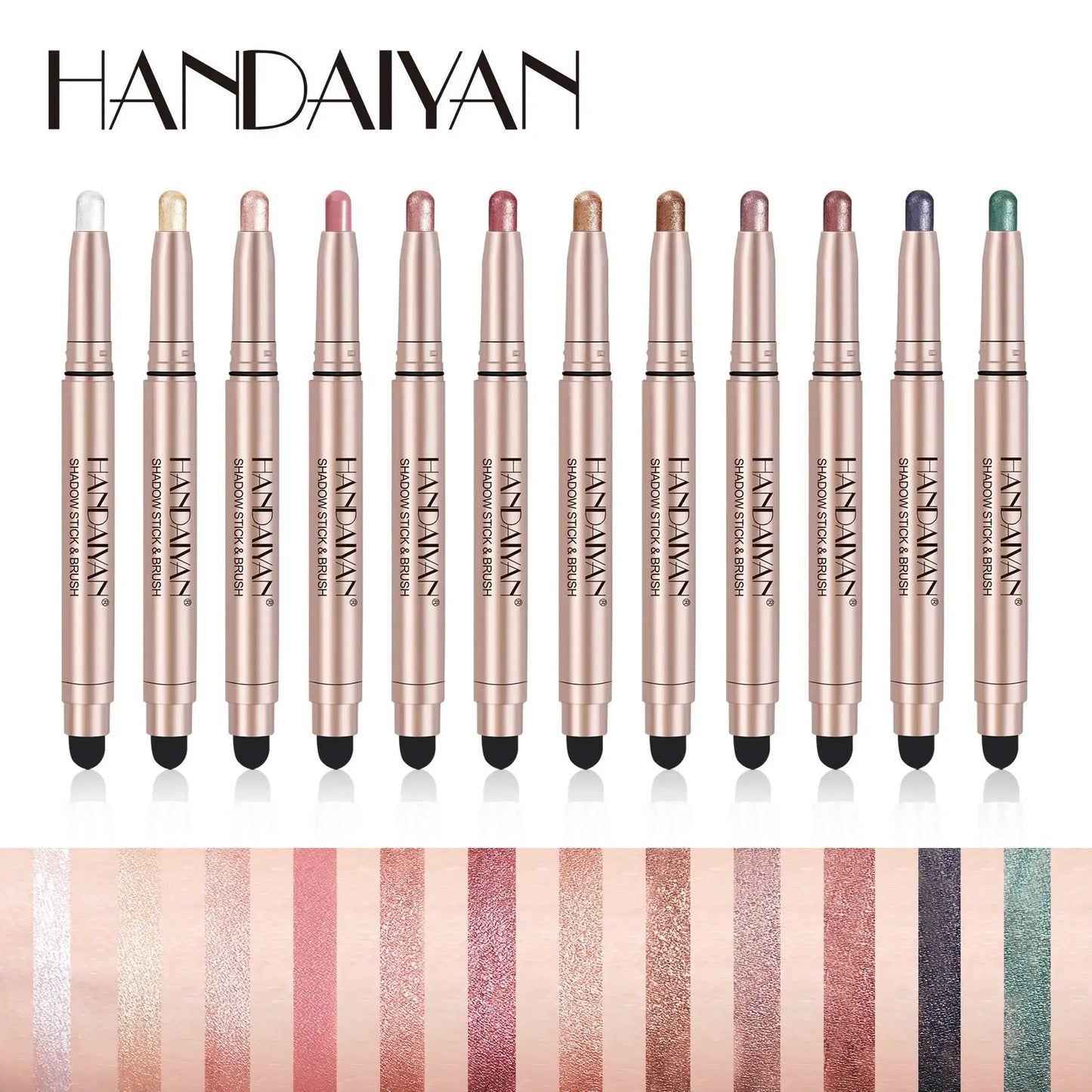 HANDAIYAN 12-Color Waterproof Shimmer Eyeshadow Stick + Brush