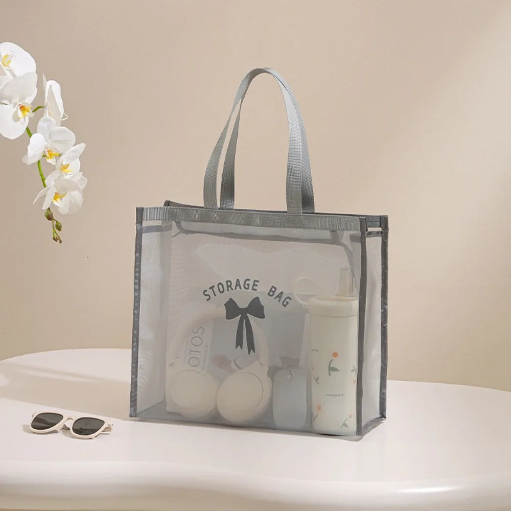 Large Capacity Shoulder Bag Hollow Mesh Transparent Swim Tote Bag Multifunctional Waterproof Beach Toiletry Storage Bag Women Peaceful Pleasures Health and Wellness Grey-L