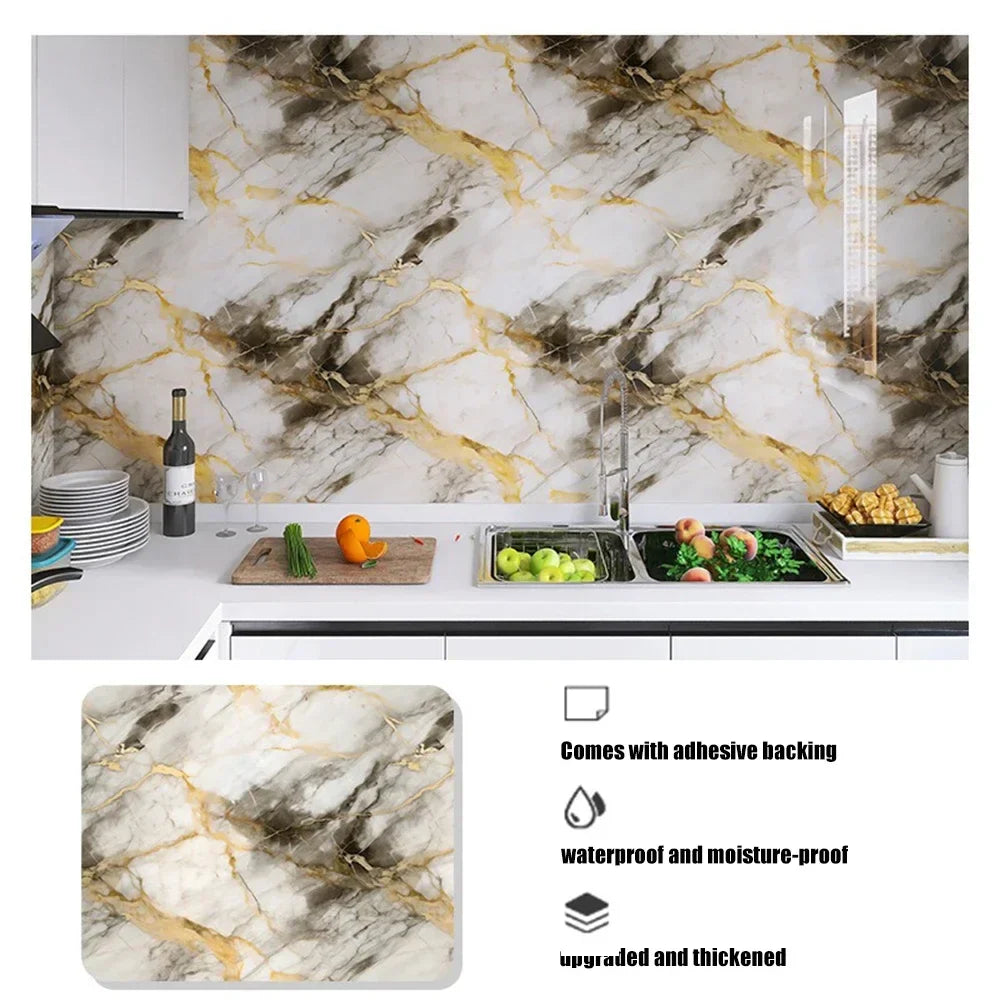 Marble PVC Self-Adhesive Wallpaper 40cm – Waterproof Kitchen Sticker