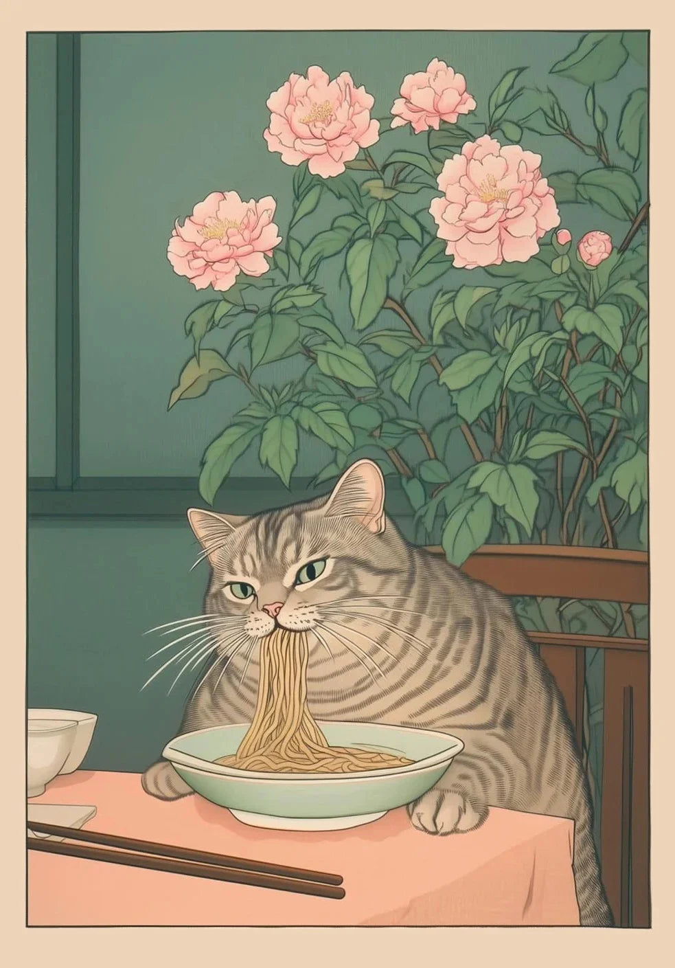 Japanese Tabby Cat in Bathtub Poster Prints Canvas Painting Retro Aesthetic Wall Art Picture Japandi Bathroom Toilet Home Decor Peaceful Pleasures Health and Wellness ZLH5532 100x150cm No Frame