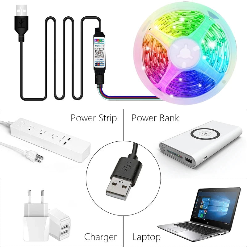 RUNTOIN RGB USB LED Strip Lights 5V App & Remote | SMD2835